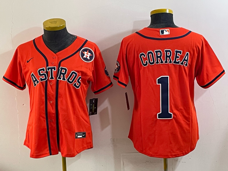 Women Houston Astros #1 Correa orange 2025 Nike MLB Jersey 003->women mlb jersey->Women Jersey